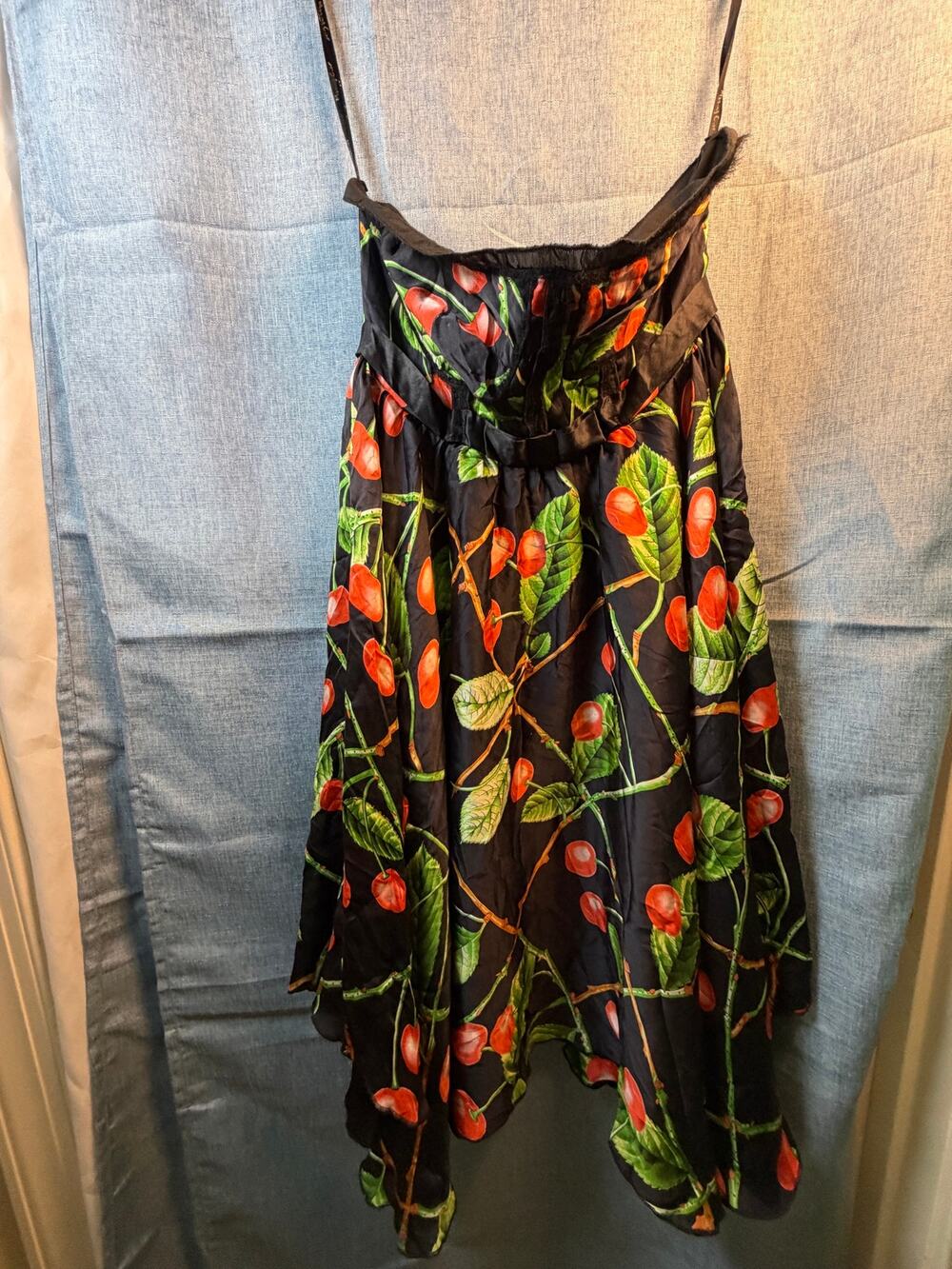 Amazing Girl Manila Grace Silk Cherry Print Strapless Dress M Handkerchief Hem